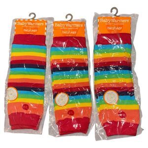 3 BabyLegs Organic Cotton Leg Warmers, Rainbow Striped 0-3M New